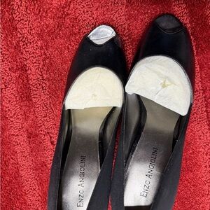 Enzo Angiolini Black and Silver Peep Toe Heels